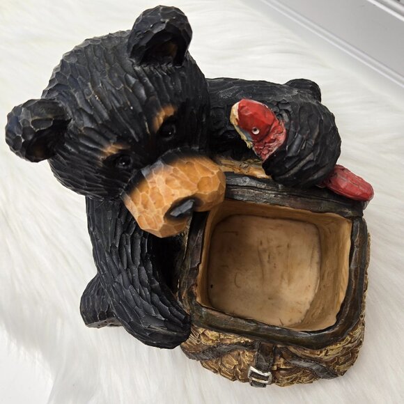 VTG Resin Bear Holding Fish Wicker Basket Fishing Rustic Country Cabin 6.5x7x8" - Picture 2 of 12